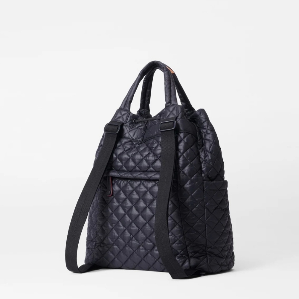MZ WALLACE Metro Convertible Black Quilted Nylon Leather Trim Backpack - Picture 2 of 15